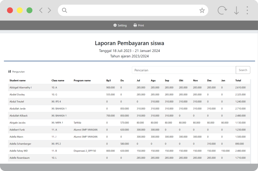 Laporan pembayaran siswa